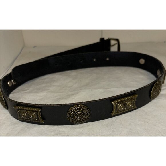 Womens Black Leather Belt W/Embellishments Med Psbly Handmade - Picture 2 of 8